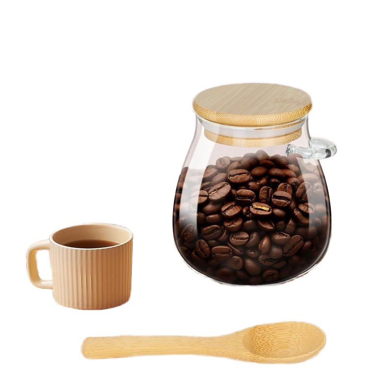 Eco-friendly Customized Glass Jar Food Storage Container with Bamboo Lid and Spoon refillable/kitchen