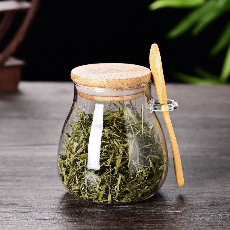 Eco-friendly Customized Glass Jar Food Storage Container with Bamboo Lid and Spoon refillable/kitchen