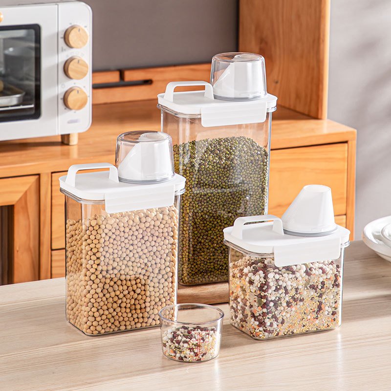 2300ml household storage jar with measuring cup, rice, grains and cereals, cat and dog food