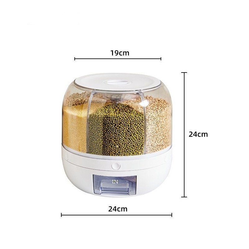 Hot Sale 6-Grid Rotary Grain Buckets Rice Dispenser Kitchen Food Grain Dispenser With Lid