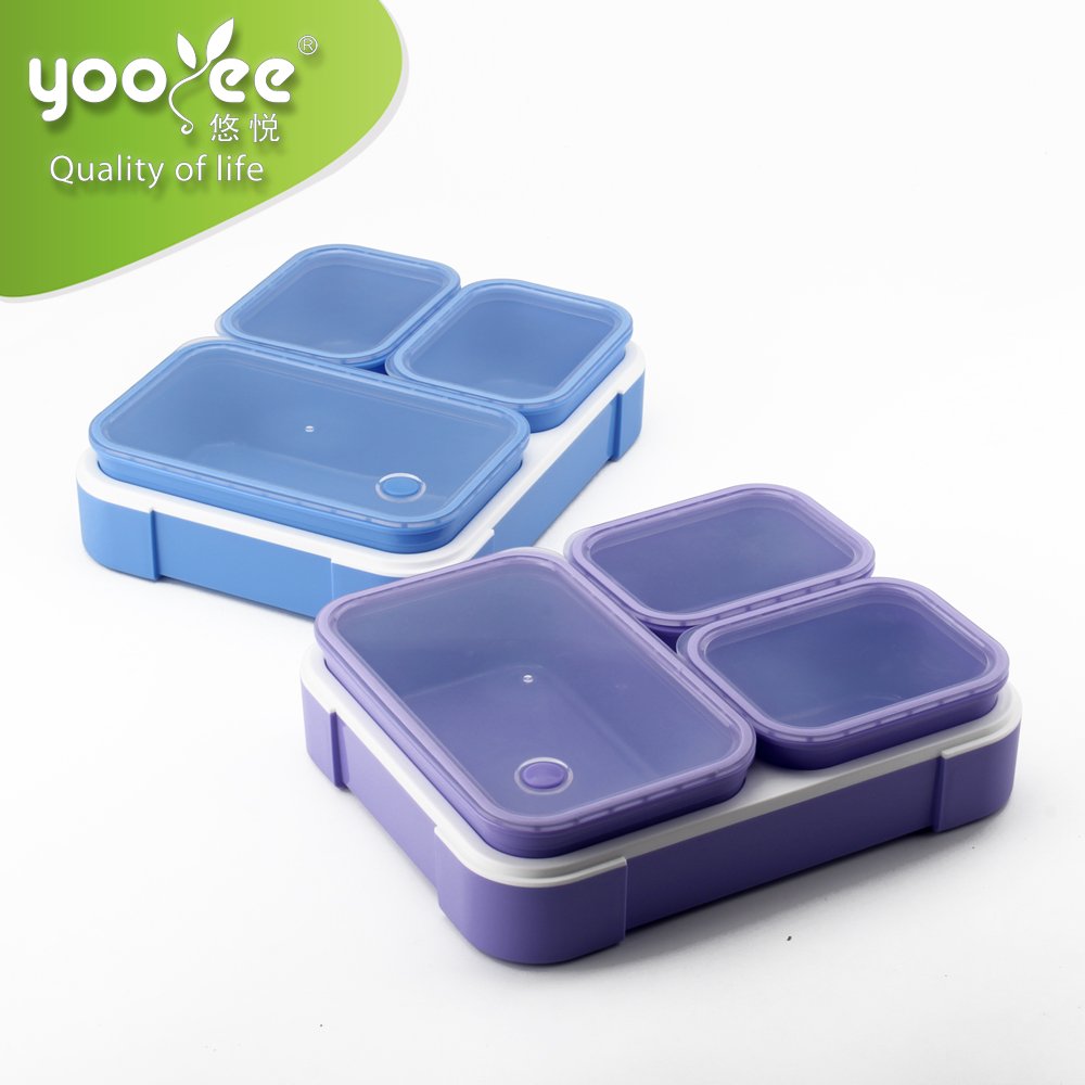 Big separate three inner boxes separate food storage crisper leak-proof pp lunch box for safe