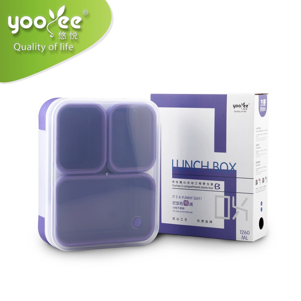 Big separate three inner boxes separate food storage crisper leak-proof pp lunch box for safe