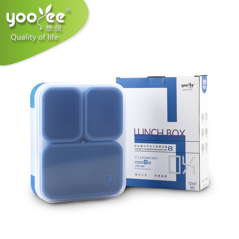 Big separate three inner boxes separate food storage crisper leak-proof pp lunch box for safe