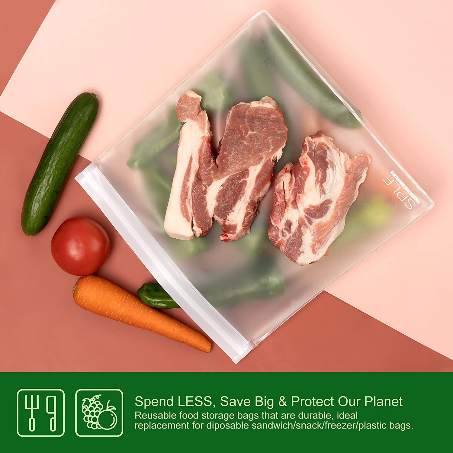 Reusable zipper bags for food grade plastic insulated waterproof peva food storage bag