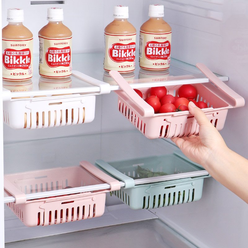 2024 New Fresh-Keeper Retractable Storage Basket rack Kitchen Fruit Food Storage Container Plastic Refrigerator