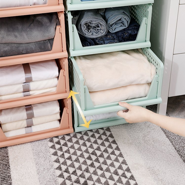 Multifunction Foldable Wardrobe Clothes Organizer Plastic Stackable Clothing Drawer Organizer Storage Basket