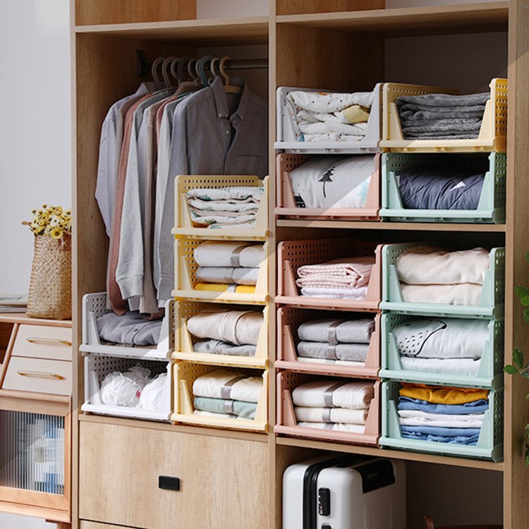 Multifunction Foldable Wardrobe Clothes Organizer Plastic Stackable Clothing Drawer Organizer Storage Basket