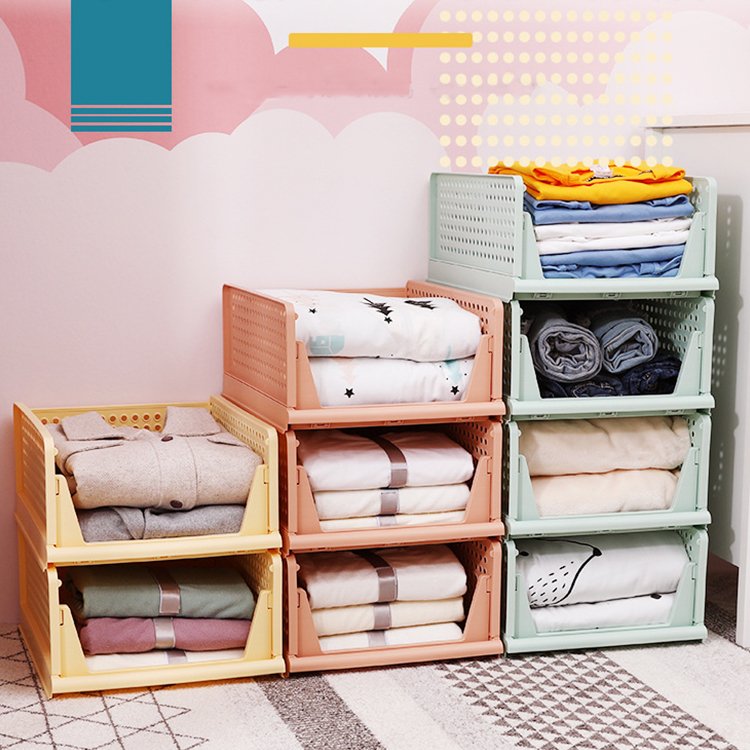 Multifunction Foldable Wardrobe Clothes Organizer Plastic Stackable Clothing Drawer Organizer Storage Basket
