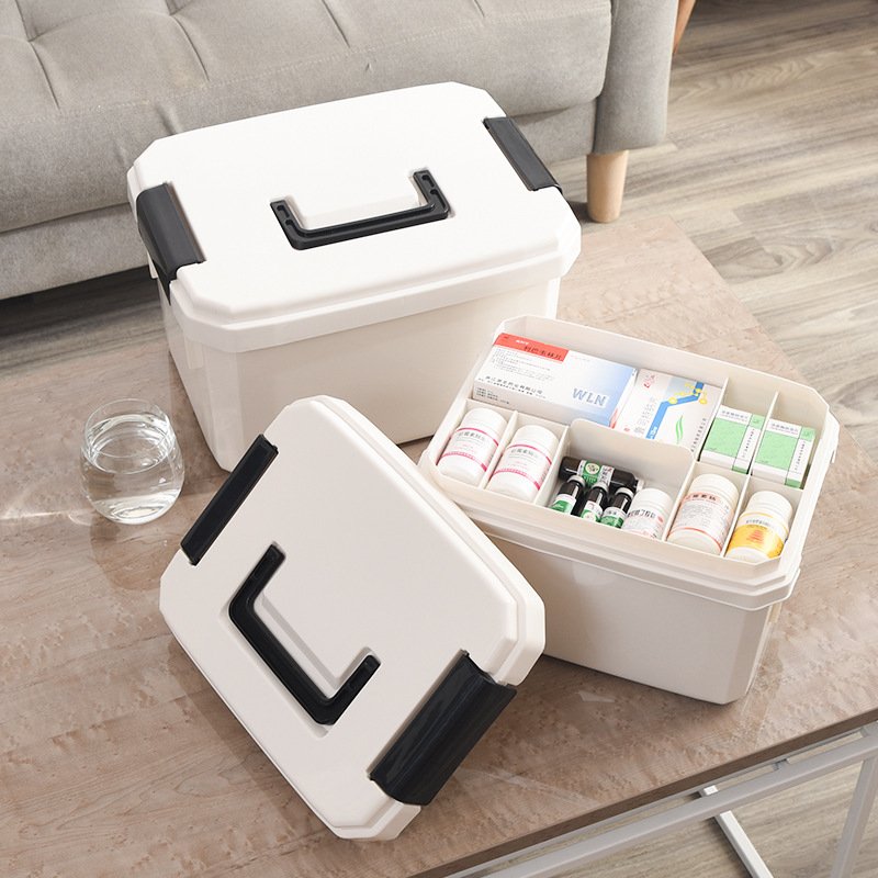 Plastic Storage Box with Removable Tray Organizer Home Emergencies Multipurpose Organizer and Storage Case Handle Medical Box