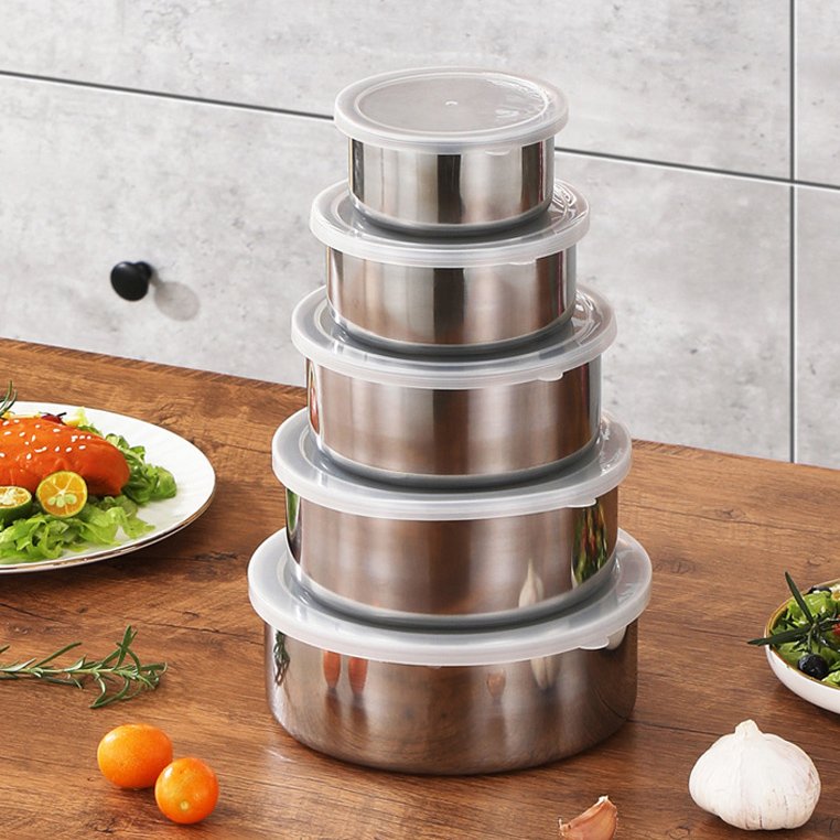 5 Pcs Modern Stainless Steel Warmer Set Kitchen Hot Pot Inner Lid Heatable Casserole Food Storage Container
