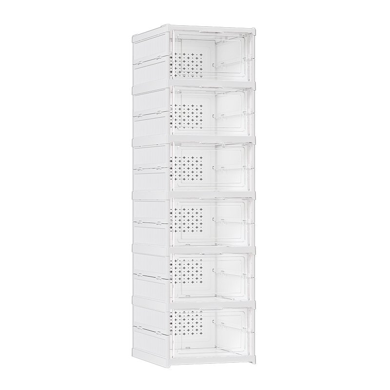 Stackable Collapsible Shoe Rack Organizer Transparent Clear Plastic Foldable Shoe Storage Box for Closet With Side Open Door