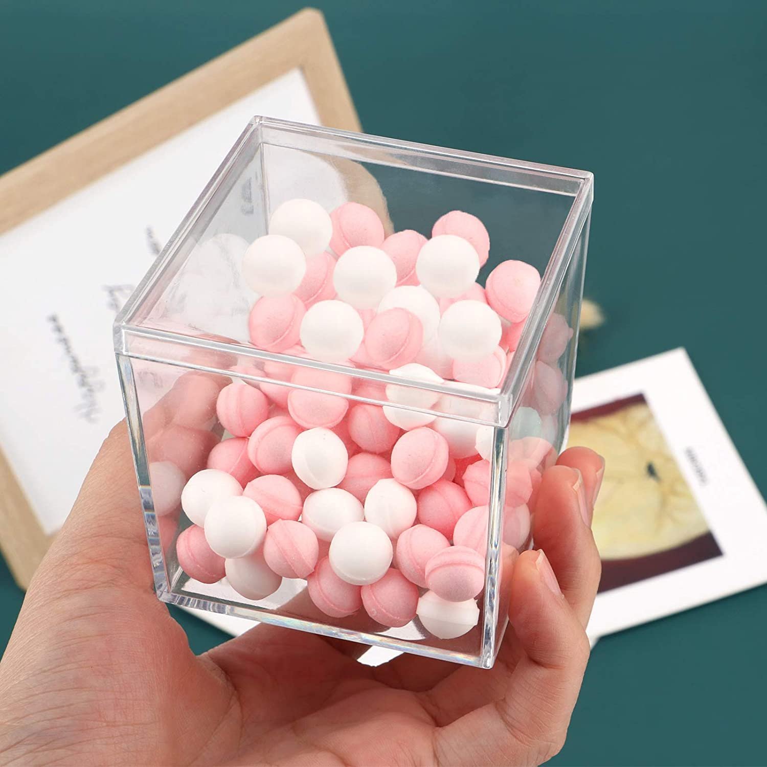 Clear Plastic Square Cube 2.16 inches Small Acrylic Plastic Storage Box with Lids Transparent Clear Square Containers gift box