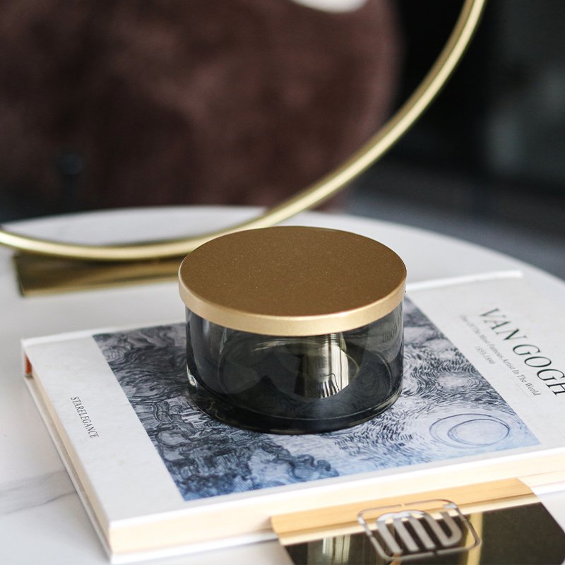 Large Grey Gold Lid Storage Can Luxury Home Decor Items Small Alloy Glass Covered Food Storage Container Canister Home Decor