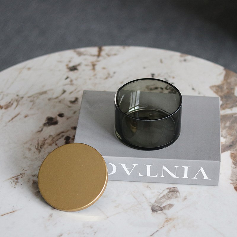 Large Grey Gold Lid Storage Can Luxury Home Decor Items Small Alloy Glass Covered Food Storage Container Canister Home Decor