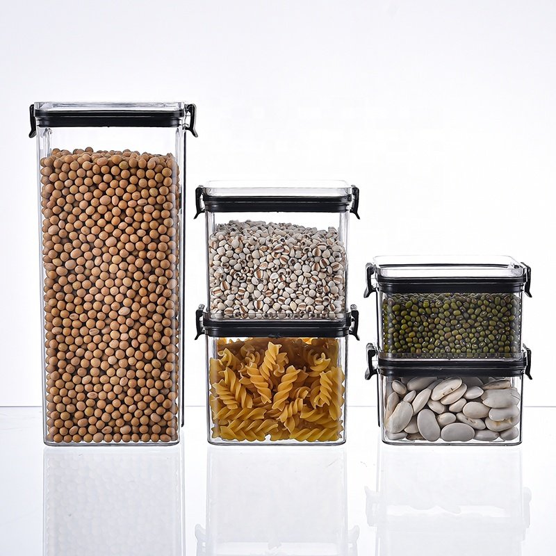 Air Tight PET Transparent Crisper Dry Food Cereal Airtight Clear Canister Food Storage Organizing Kitchen Plastic Container Set