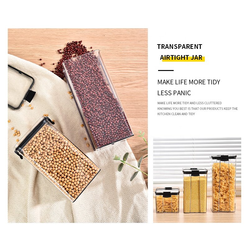 Air Tight PET Transparent Crisper Dry Food Cereal Airtight Clear Canister Food Storage Organizing Kitchen Plastic Container Set