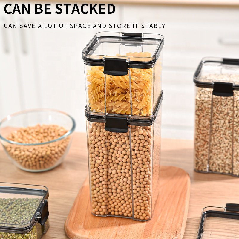 Air Tight PET Transparent Crisper Dry Food Cereal Airtight Clear Canister Food Storage Organizing Kitchen Plastic Container Set