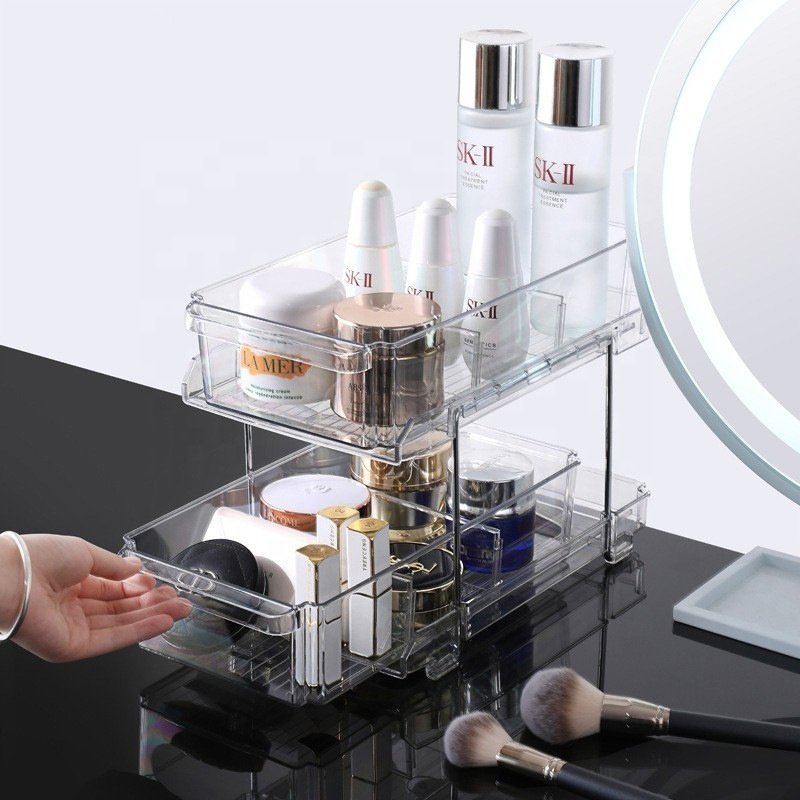 Transparent Kitchen shelving drawer type cosmetic storage box Plastic double layer Drawer Combination Organizer storage rack
