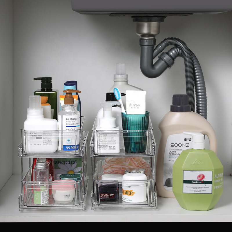 Transparent Kitchen shelving drawer type cosmetic storage box Plastic double layer Drawer Combination Organizer storage rack