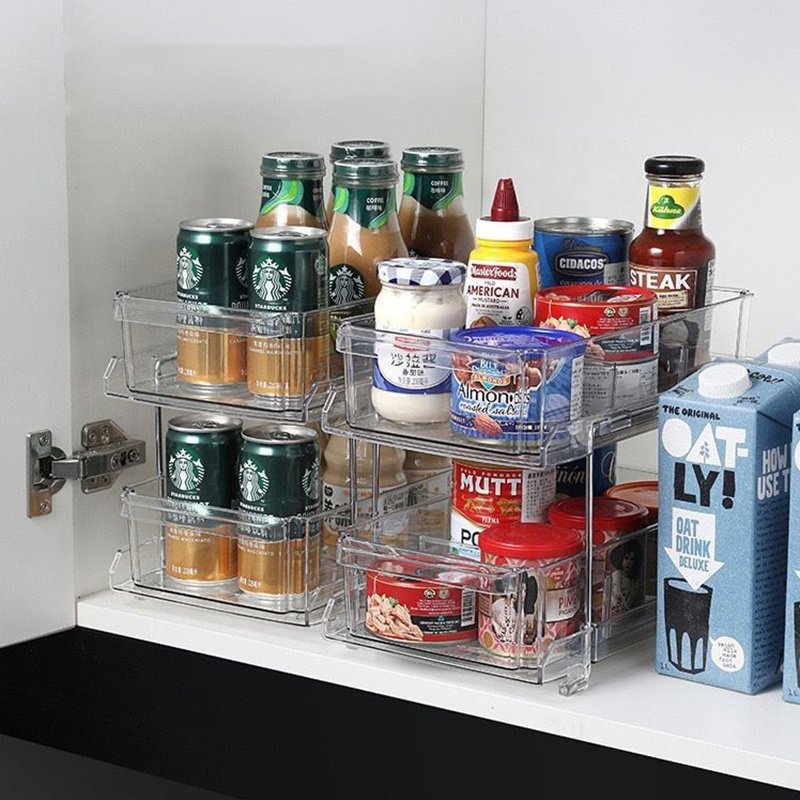 Transparent Kitchen shelving drawer type cosmetic storage box Plastic double layer Drawer Combination Organizer storage rack