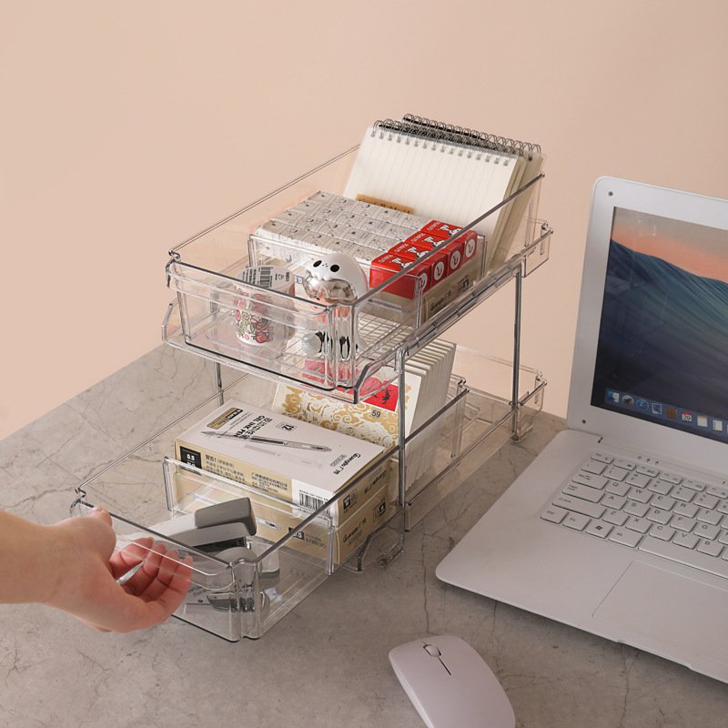 Transparent Kitchen shelving drawer type cosmetic storage box Plastic double layer Drawer Combination Organizer storage rack