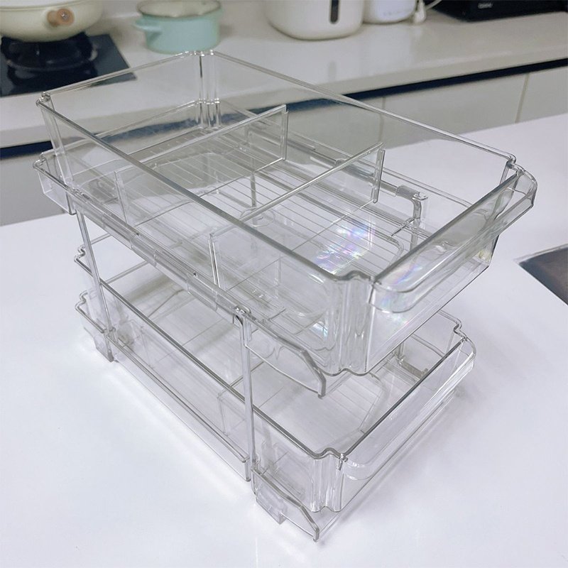 Transparent Kitchen shelving drawer type cosmetic storage box Plastic double layer Drawer Combination Organizer storage rack