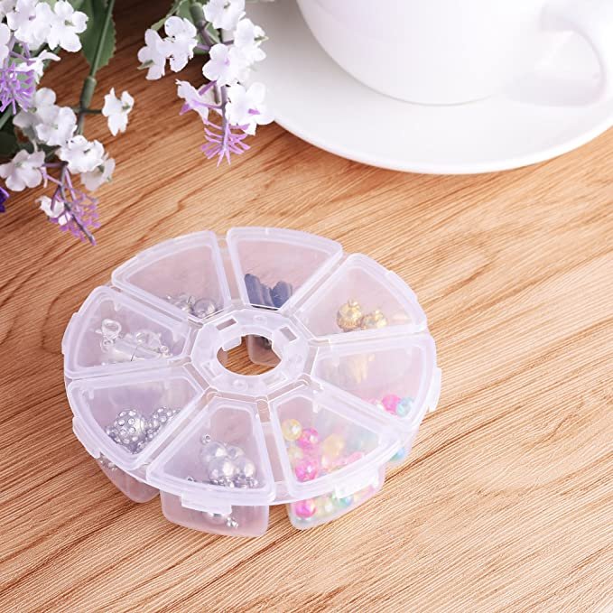 Clear 8 Compartment Round Jewelry Bead Storage Organizer Display Containers Case Box