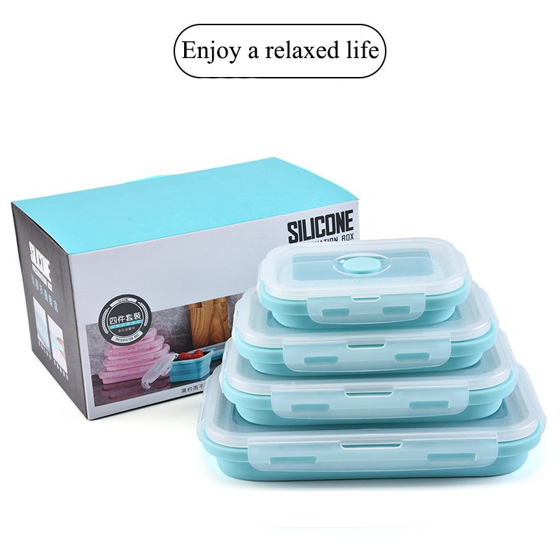 Portable Square Collapsible Folding Food Silicone Container Lunch Bento Storage Box