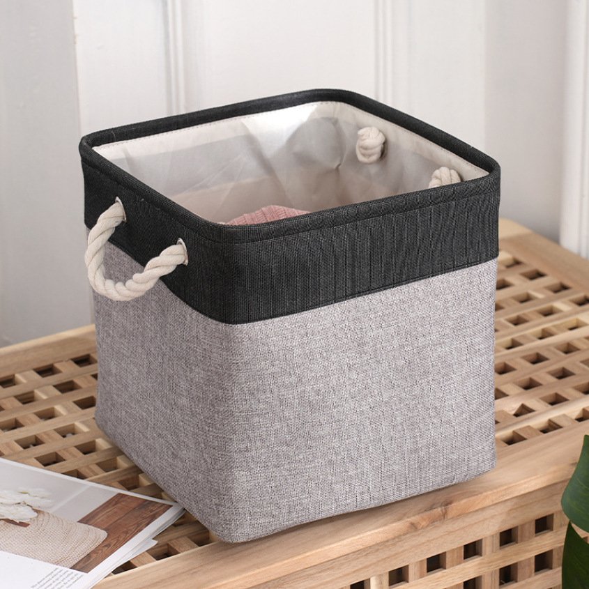 Fabric Cotton Linens Storage Basket Collapsible Toy Storage Box Organizer Storage Basket With Carry Handles For Toys,Clothes
