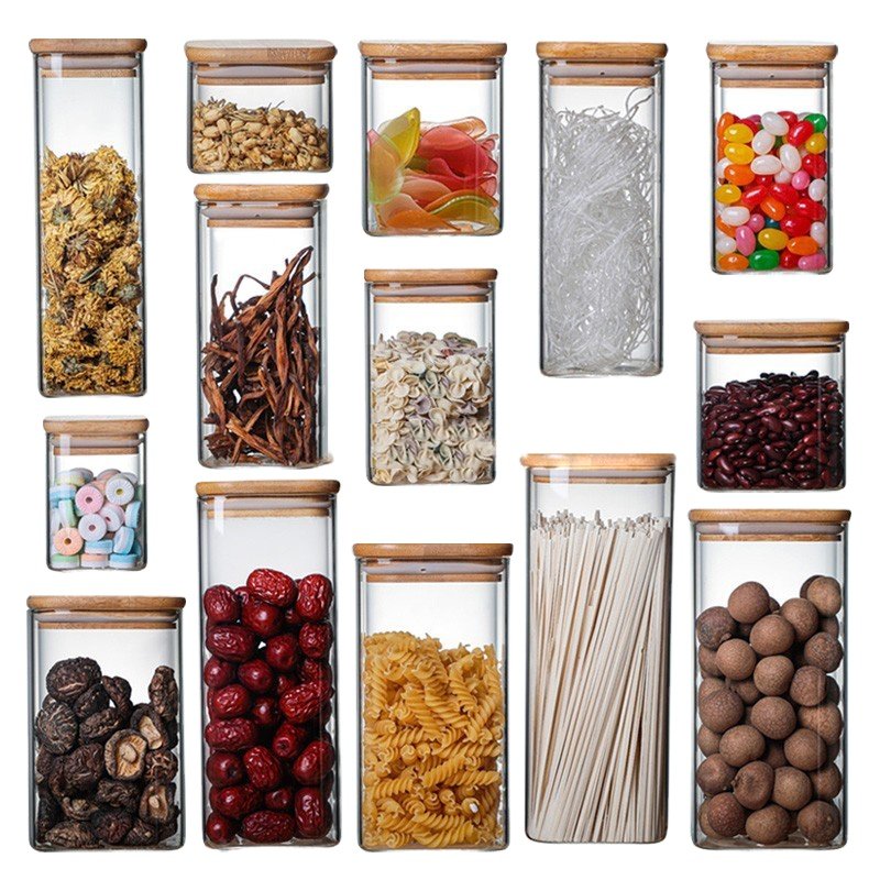 200/400/600/800/1200/2000ml Handblown Airtight Food Grade Glass Canister With Bamboo Lids Kitchen Storage Canisters Glass Jar