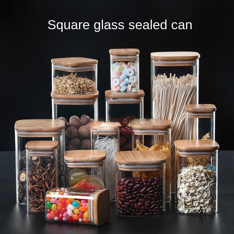 200/400/600/800/1200/2000ml Handblown Airtight Food Grade Glass Canister With Bamboo Lids Kitchen Storage Canisters Glass Jar
