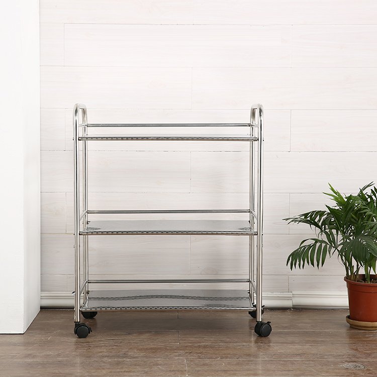 Stainless steel 3 tier food and fruit storage shelf hand cart trolley