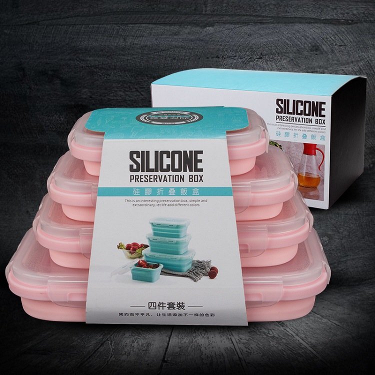Kitchen Gadgets Accessories Collapsible Silicone Food Storage Box with Lid Food Safe Grade Folding Food Container Foldable