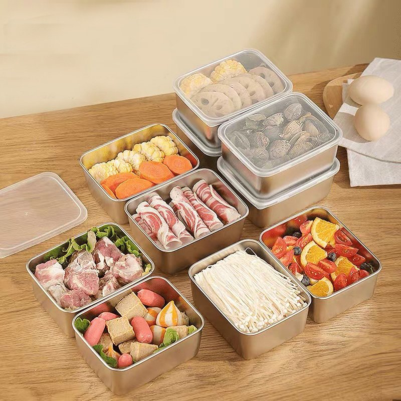 Freezer Safe Stainless Steel Container Stackable Food Storage Container Fresh Keeping Box with PP lids