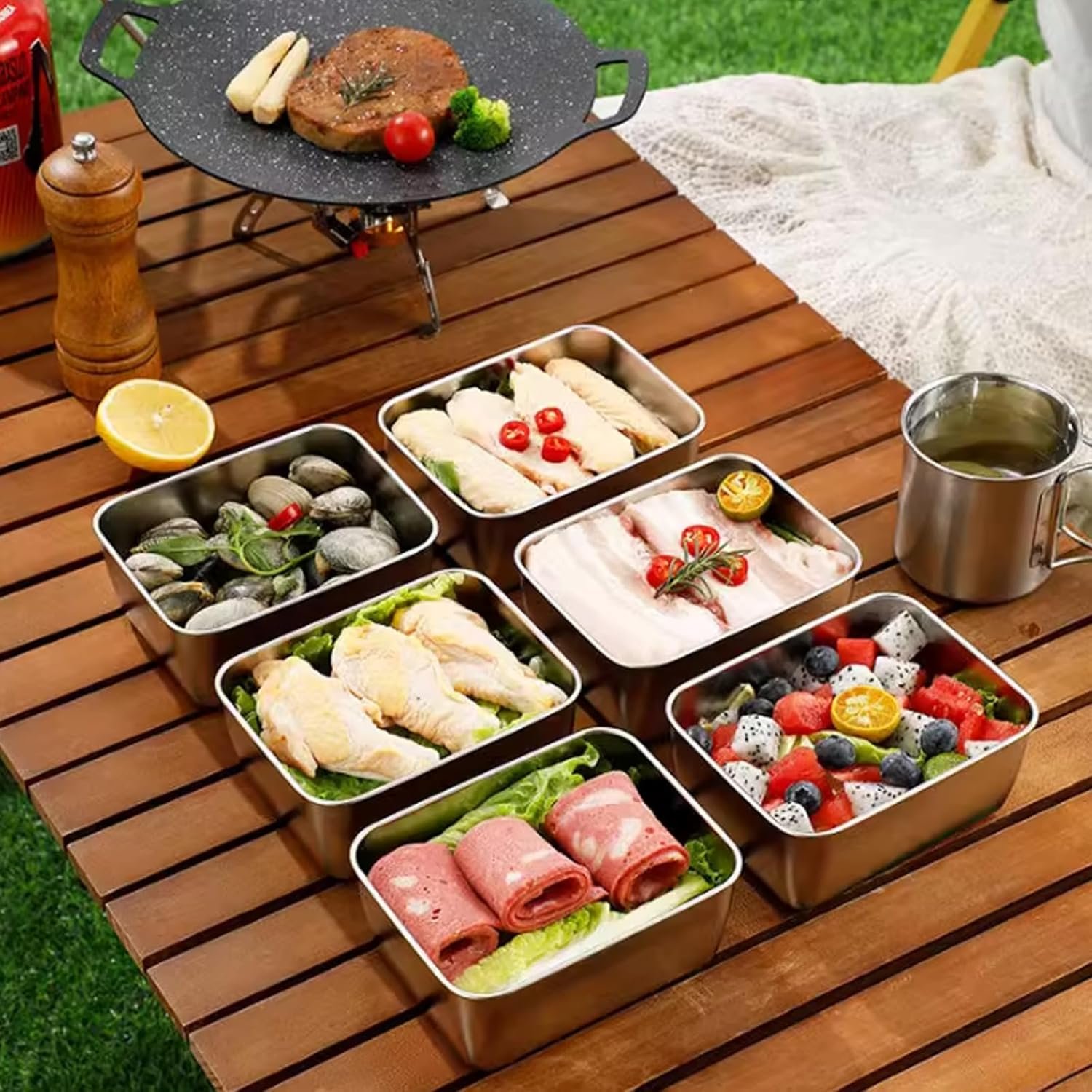 Freezer Safe Stainless Steel Container Stackable Food Storage Container Fresh Keeping Box with PP lids