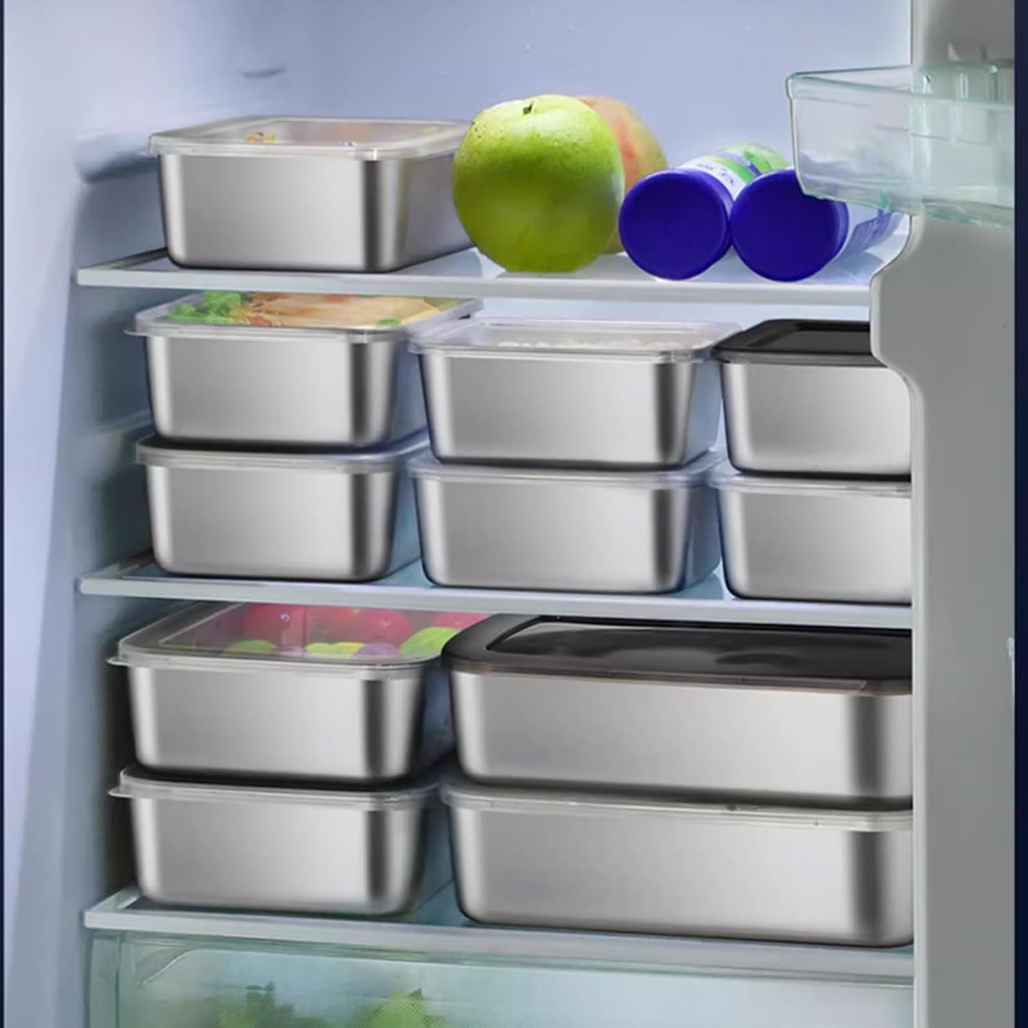 Freezer Safe Stainless Steel Container Stackable Food Storage Container Fresh Keeping Box with PP lids