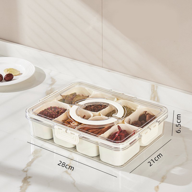 Divided Serving Tray Portable Snack Plastic compartmented Sealed against odor food storage box with Lid and Handle for Fridge