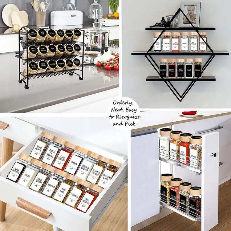 Wholesale Kitchen 4 Oz Airtight Herb And Seasoning Bottles Glass Storage Containers Spice Jars With Wooden Bamboo Lid Set