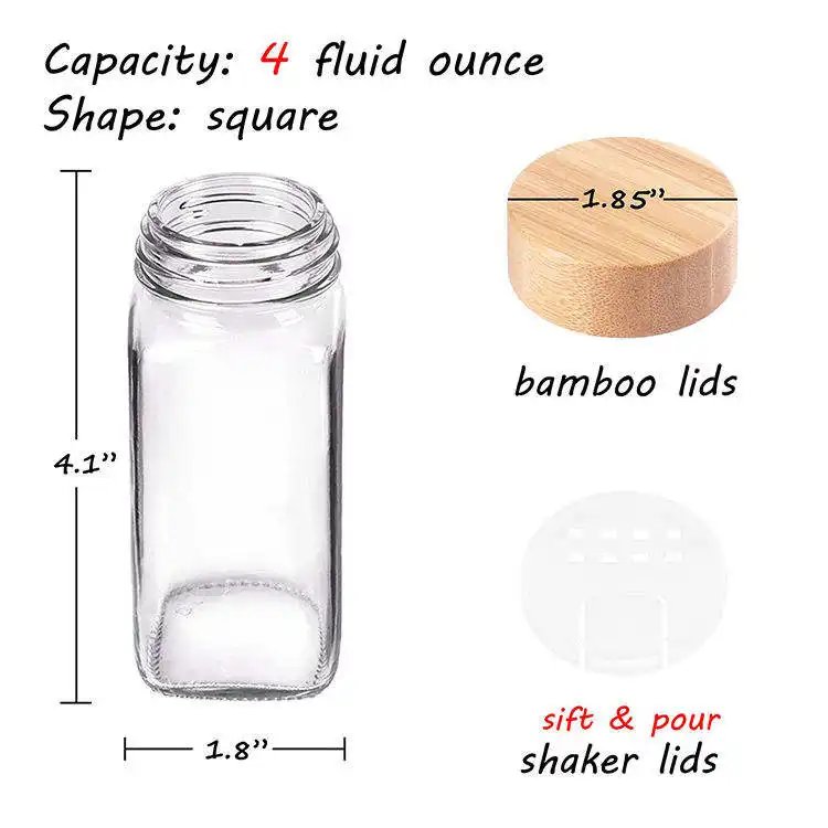Wholesale Kitchen 4 Oz Airtight Herb And Seasoning Bottles Glass Storage Containers Spice Jars With Wooden Bamboo Lid Set