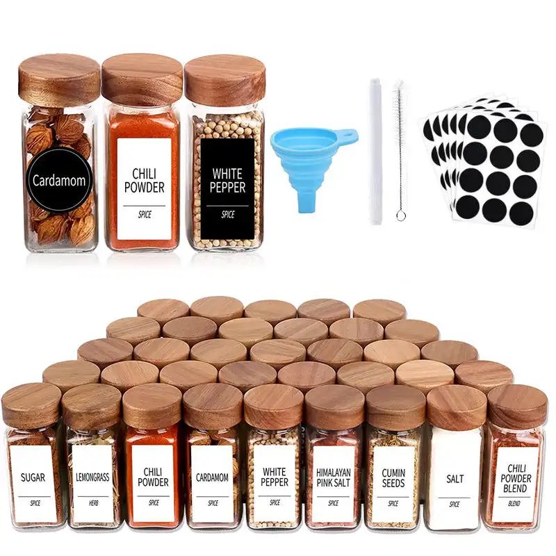 Wholesale Kitchen 4 Oz Airtight Herb And Seasoning Bottles Glass Storage Containers Spice Jars With Wooden Bamboo Lid Set