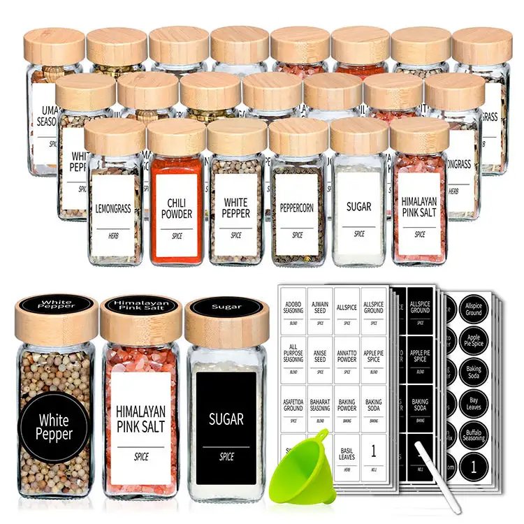 Wholesale Kitchen 4 Oz Airtight Herb And Seasoning Bottles Glass Storage Containers Spice Jars With Wooden Bamboo Lid Set