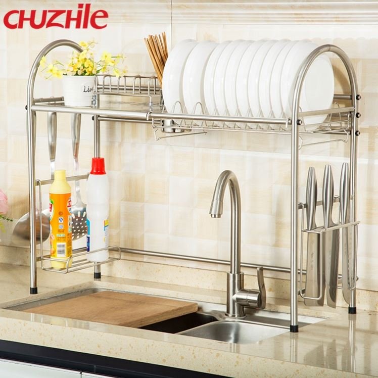 China kitchen accessory supplier ChuZhiLe stainless steel kitchen utensil rack 3layer drainer dish storage holders