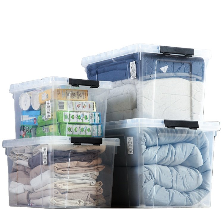 Portable Home Use Storage Bins Multifunction Plastic Transparent Storage Box for Bedroom Kitchen Living Room