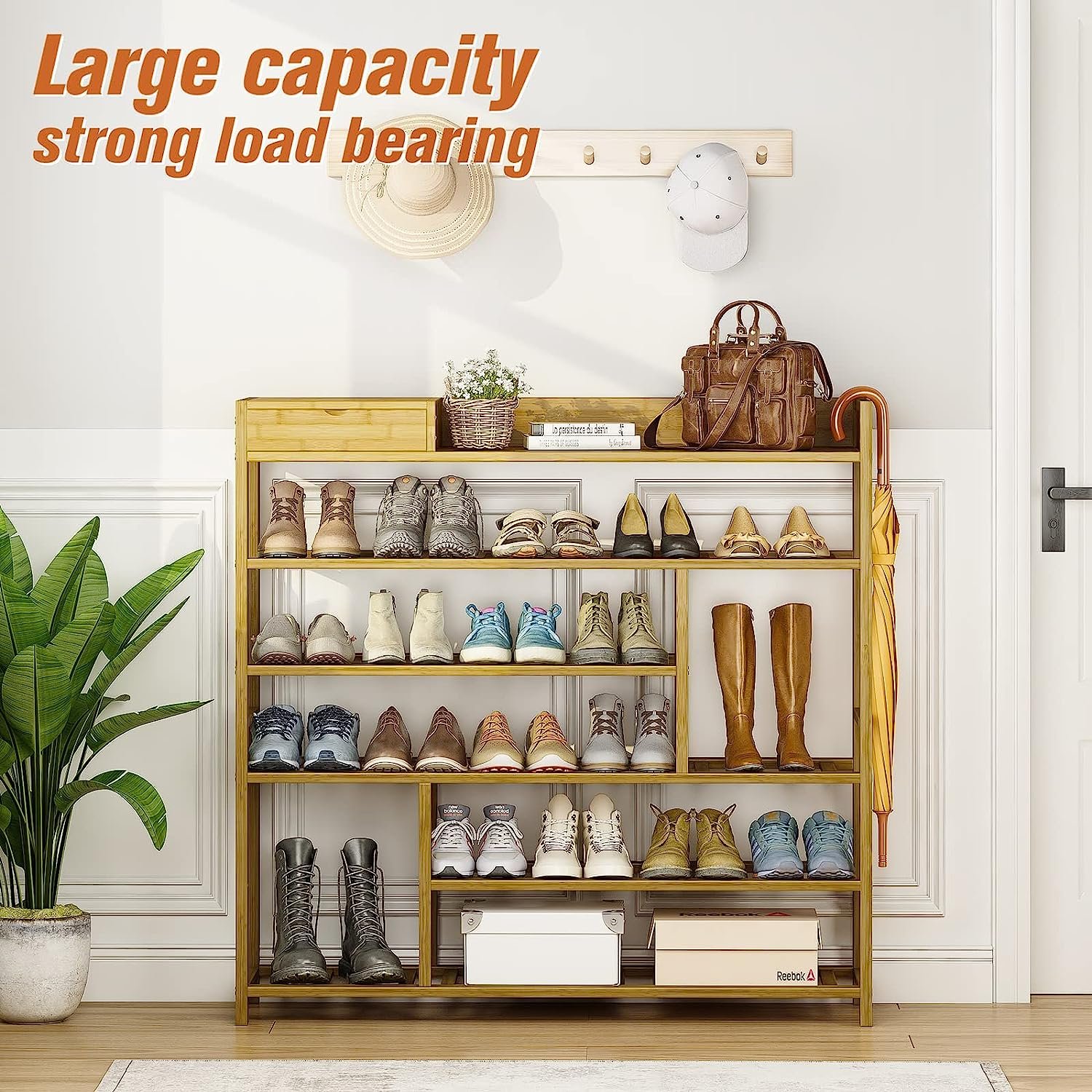 Shoe Rack for Entryway Bamboo Shoe Organizer with Small Storage Box (Natural)