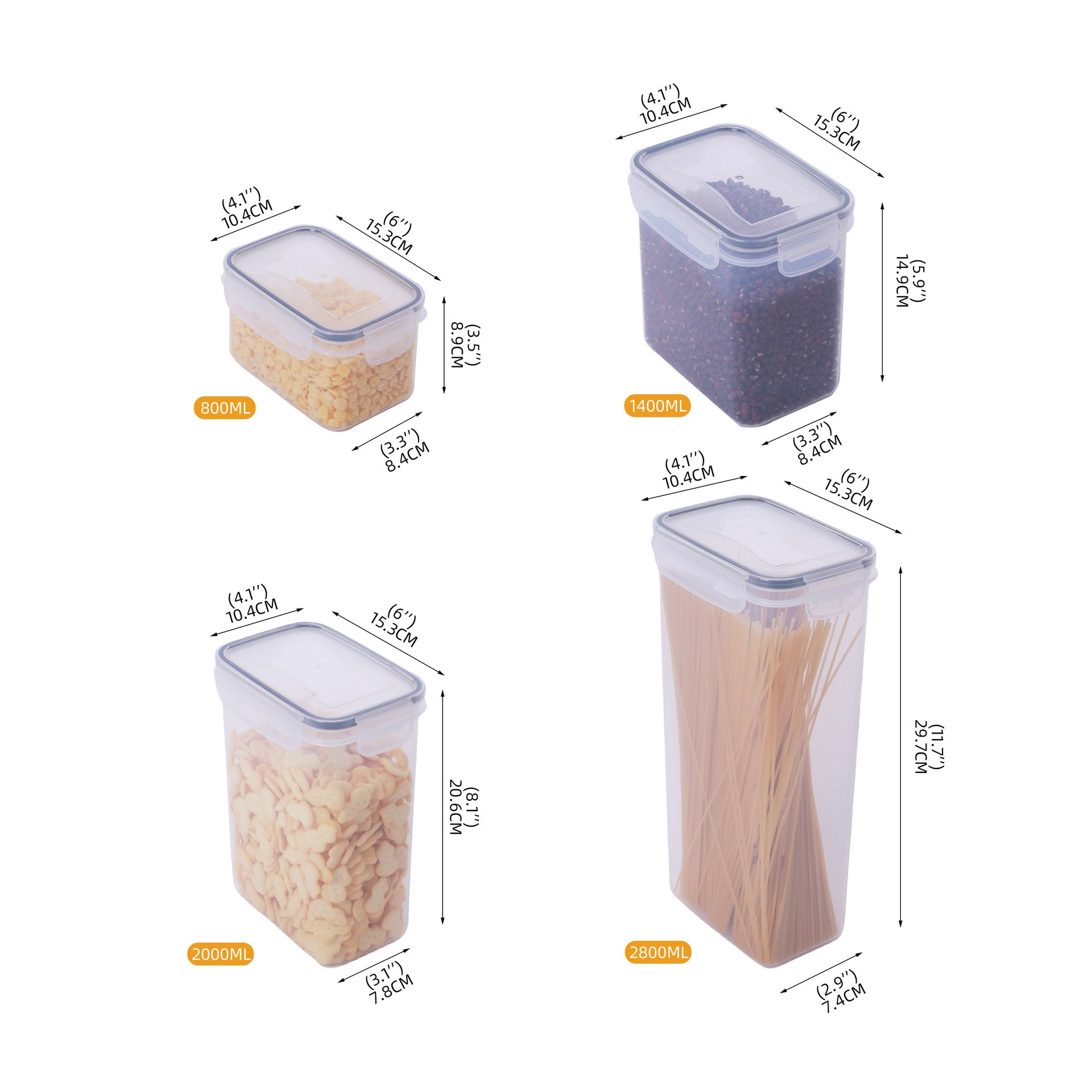 Hot Selling BPA Free 24pcs Set Clear Square Cereals Nut Waterproof Plastic Storage Container Box Food Storage Tank For Kitchen