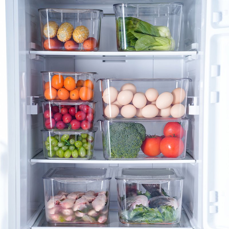 Kitchen transparent stackable box crisper set fridge vegetable organizer refrigerator clear plastic food storage container