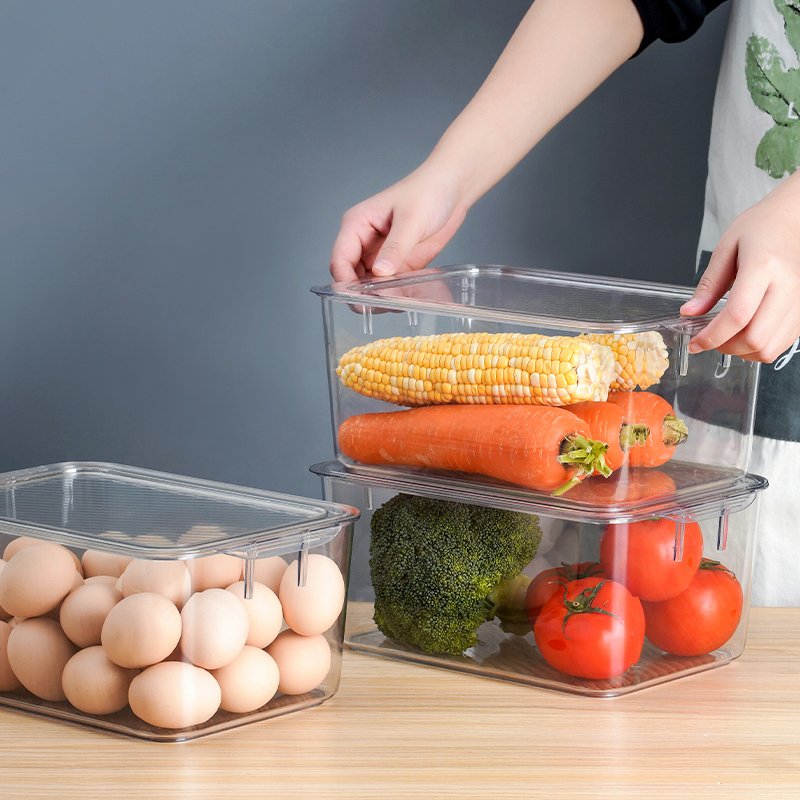 Kitchen transparent stackable box crisper set fridge vegetable organizer refrigerator clear plastic food storage container