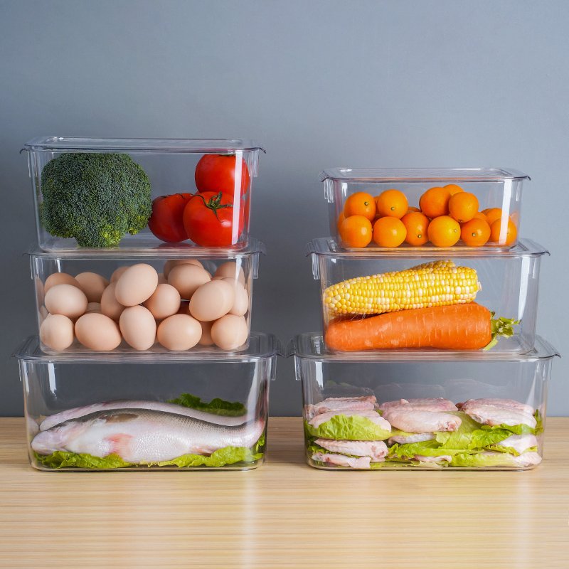 Kitchen transparent stackable box crisper set fridge vegetable organizer refrigerator clear plastic food storage container