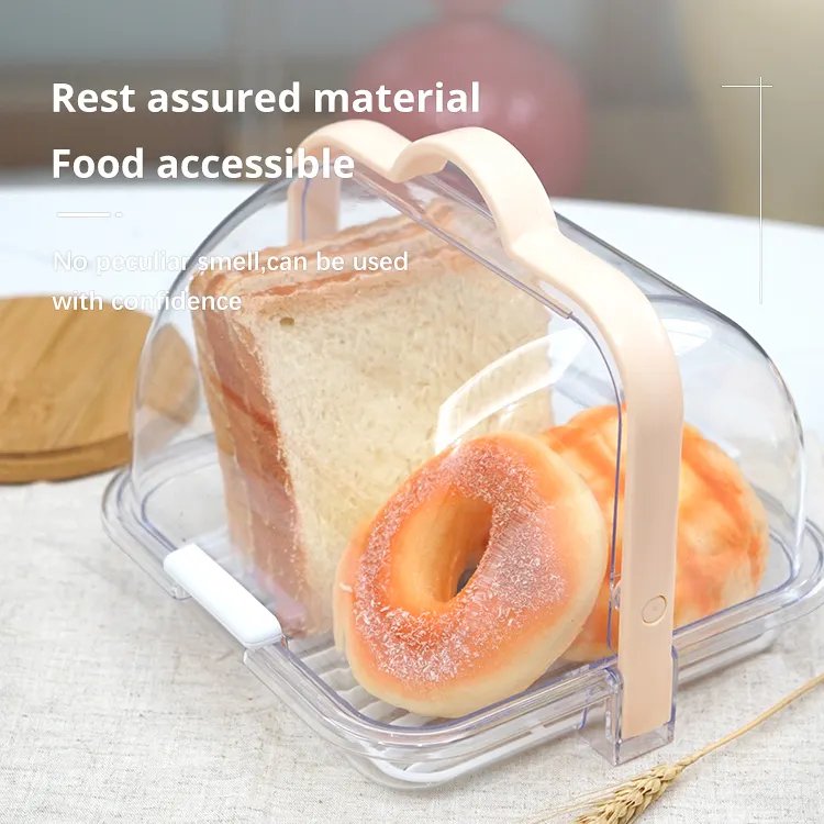 Ready Stock Food-grade Plastic Safety Kitchen Countertop Portable Plastic Bread Storage Box With Roll Top Lid