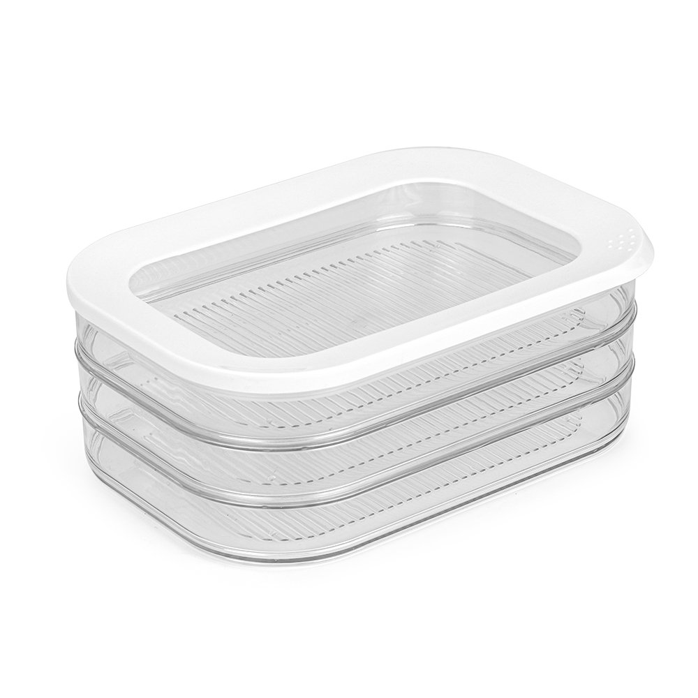 3-Layer BPA Free Transparent Plastic Fridge Organizer Bins Rectangle Stackable Boxes Fridge Food Storage Container